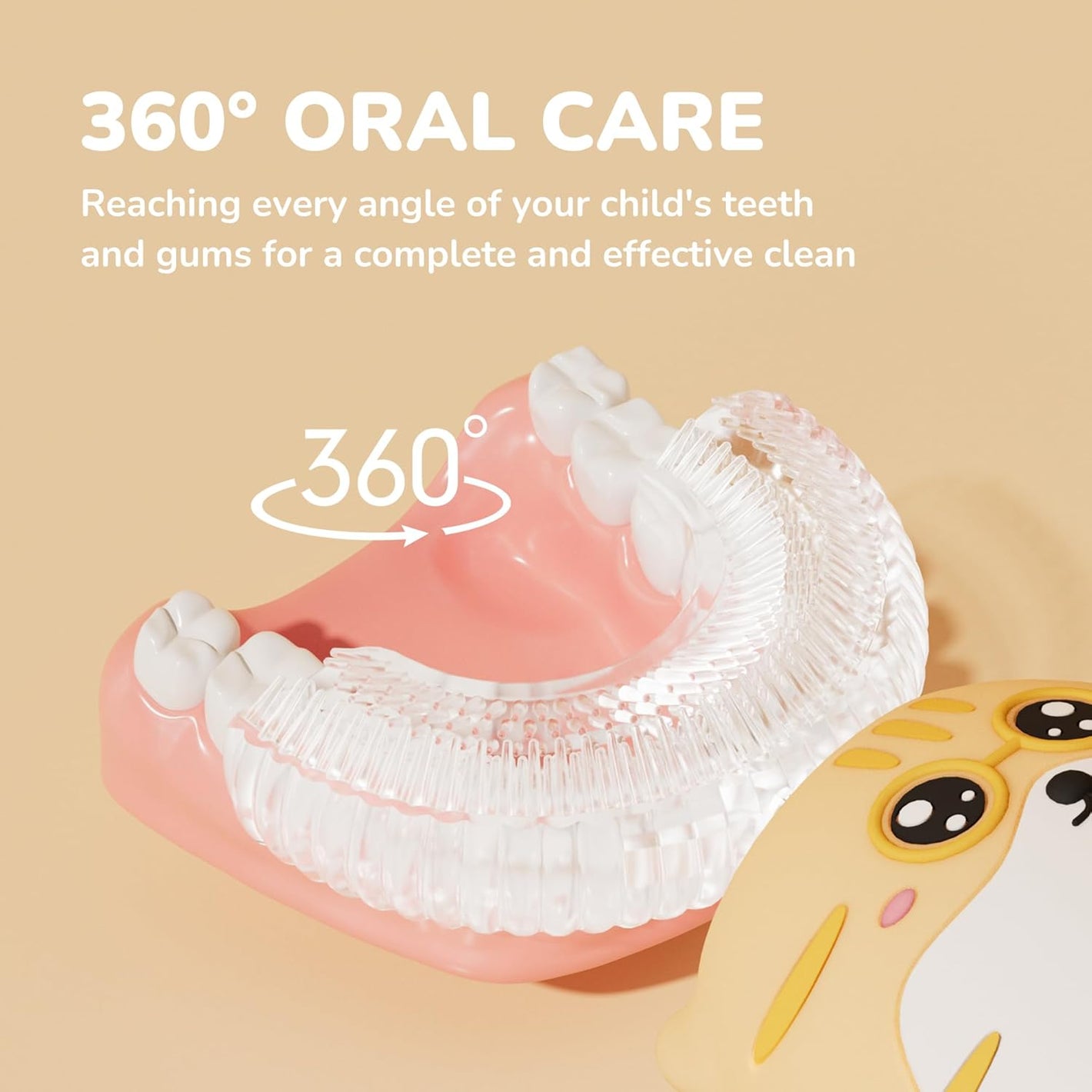 Ultrasonic Kid U-Shaped Electric Toothbrush, Tiger Cartoon Kid Toothbrush with 4 Brush Heads, 60S Smart Reminder, 5 Cleaning Modes, IPX7 Waterproof(Ages 6-14)